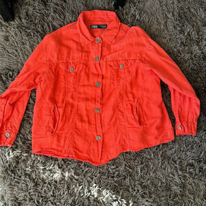 Zara orange linen shacket size large oversized